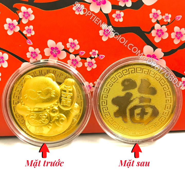 Hộp Đồng Xu Hình Con Mèo Thần Tài Mạ Vàng Túi Phúc - SP005919